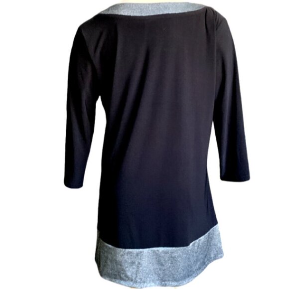 Marc Bower Scoop Neck Pinch Pleat Tunic Top Black Silver Metallic Trim Sz M #54B - Picture 4 of 7